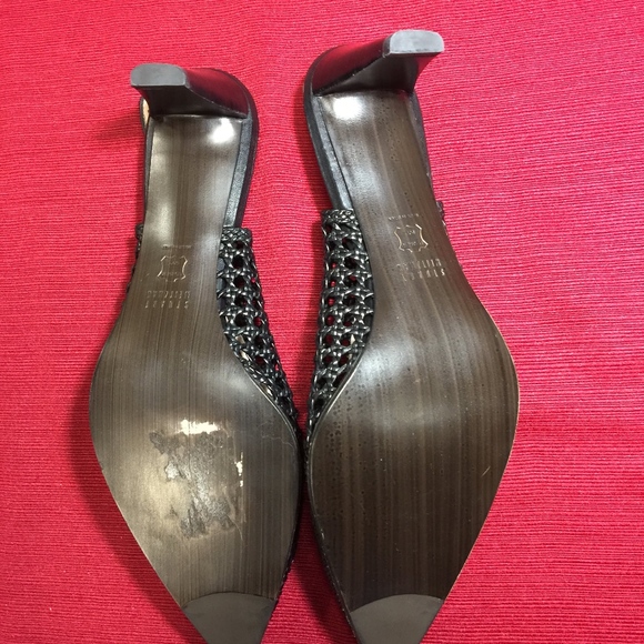 Stuart Weitzman Black Leather Woven Heels - Picture 2 of 6